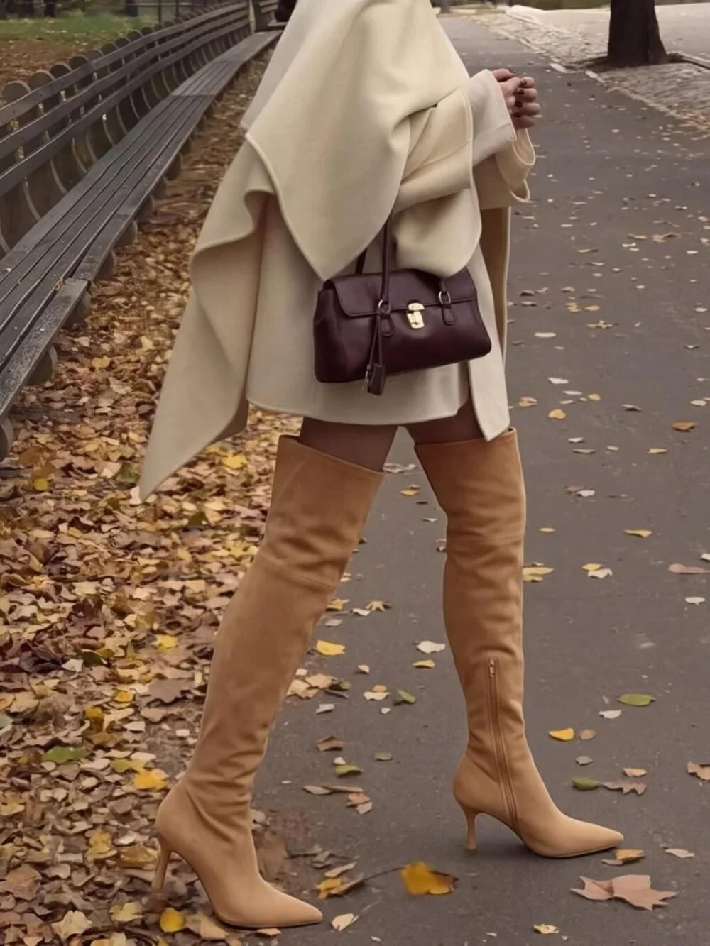 Chic Over the Knee High Boots with Kitten Heel & Zip Closure - Stylish Thigh